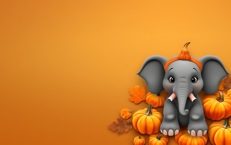 Halloween pumpkin with an elephant on a dark background with copy spaceの素材