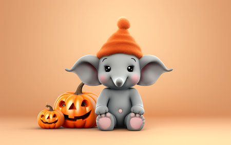 Halloween pumpkin with an elephant on a dark background with copy spaceの素材