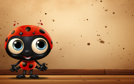Cute ladybug on grunge background with space for your textの素材