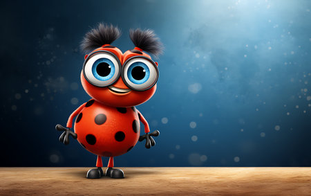 3d illustration of cute ladybug cartoon character with space for textの素材