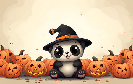 Illustration of a Cute Cute Panda in a Halloween Costumeの素材