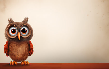 Illustration of a cute owl with big eyes on a brown backgroundの素材
