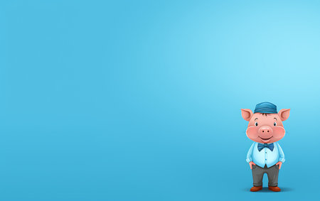 3d illustration of a pig cartoon character on a blue background.の素材