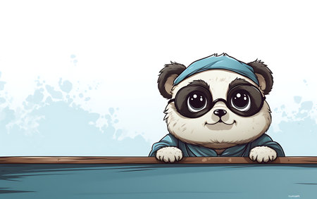 Illustration of a panda in a blue cap on a white backgroundの素材