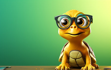 3d illustration of cute yellow frog in glasses with a soccer ballの素材