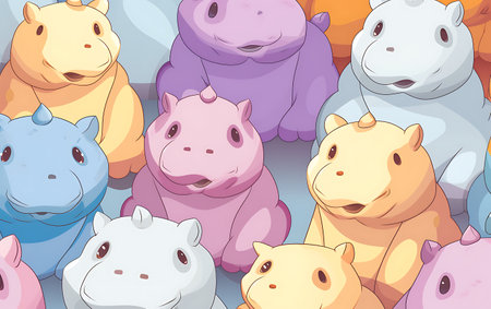 Illustration of a group of hippos on a white backgroundの素材