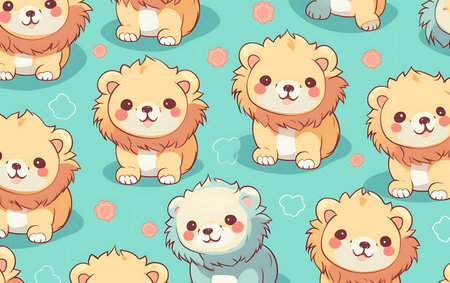 Seamless pattern with cute lion and bear. Vector illustration.の素材