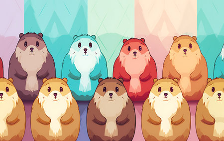 Illustration of a group of cute beavers in cartoon style.の素材