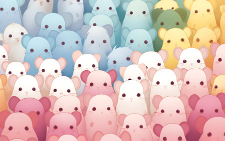 Illustration of a group of white mice in a colorful background.の素材