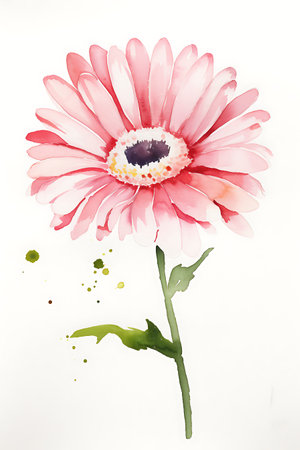 Watercolor gerbera on white background. Hand drawn illustration.の素材