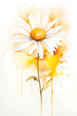 Watercolor daisy flower on a white background. Digital painting.の素材