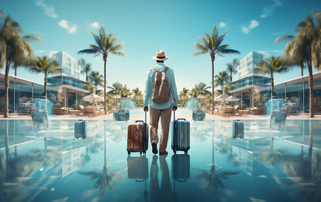 Traveler Man Traveling Holiday Vacation Concept. 3D Renderingの素材