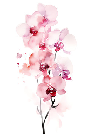 Watercolor painting of orchid flowers. Hand drawn vector illustration.の素材