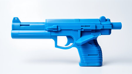 Blue gun isolated on white background. 3d illustration. Studio shot.の素材