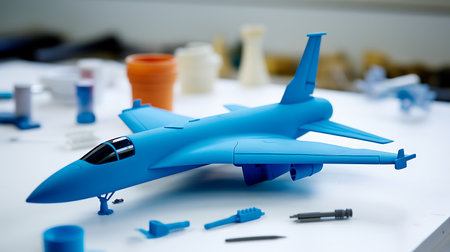 Plastic model of the aircraft on a table in the laboratory.の素材