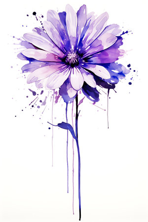 Watercolor blue flower isolated on white background. Watercolor painting.の素材