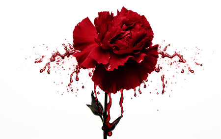 Red carnation with water splashes isolated on a white background.の素材