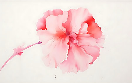 Watercolor painting of pink and red hibiscus flower.の素材
