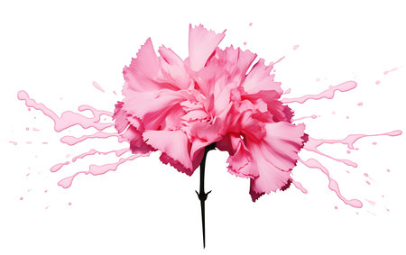 Pink carnation flower with splashes isolated on white background. Vector illustration.の素材