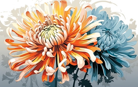 Colorful chrysanthemum flowers vector illustration. Hand drawn floral background.の素材