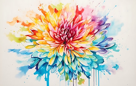 Colorful watercolor painting of chrysanthemum flower.の素材