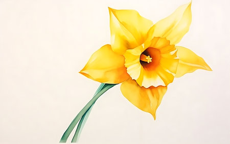 Yellow daffodils isolated on white background. Digital painting.の素材
