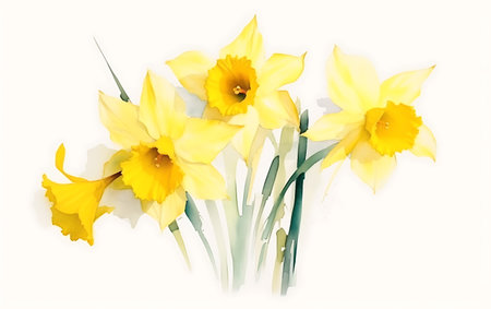 Yellow daffodils isolated on white background. Spring flowers.の素材