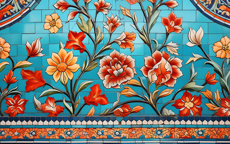 Colorful ceramic tiles with floral ornaments in the park.の素材