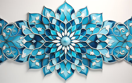 3d illustration of blue mandala on white background with copy spaceの素材