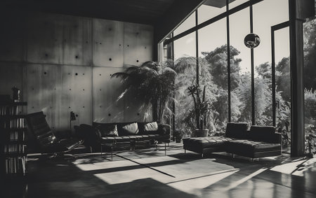 Interior of modern living room with black and white color tone.の素材
