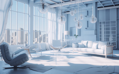 modern bright interiors apartment Living room 3D rendering illustration computer generated imageの素材