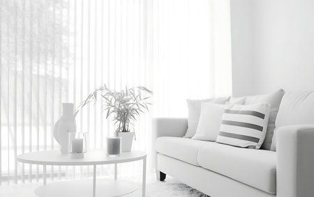 modern living room with white sofa and coffee table, 3d renderの素材