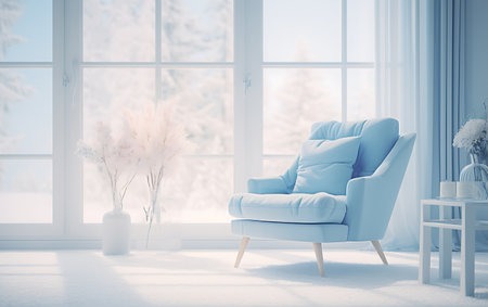 Blue armchair in the interior of the living room. 3D renderingの素材
