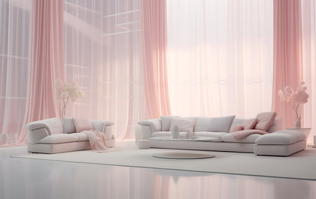 modern bright interiors apartment living room with sofa 3D rendering illustrationの素材