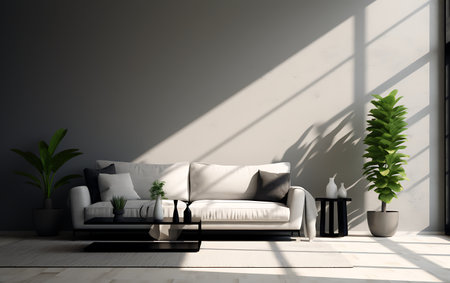 interior modern design living room with white sofa 3d render illustrationの素材