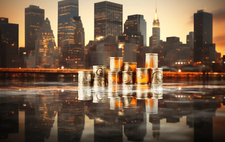 Alcoholic drinks on the background of the New York City skylineの素材