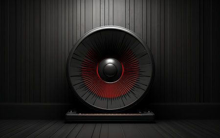 Audio speaker on a black background. 3d render, 3d illustration.の素材
