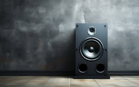 Audio speaker on a black background. 3d render, 3d illustration.の素材