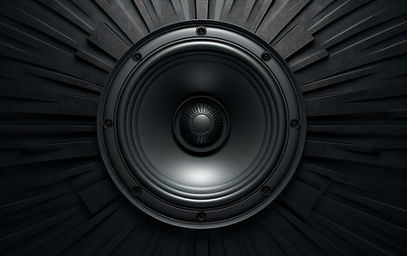 Audio speaker on a black background. 3d render, 3d illustration.の素材