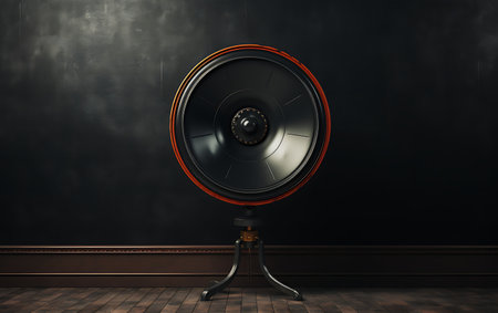3d illustration of red speaker on black background. Music concept.の素材