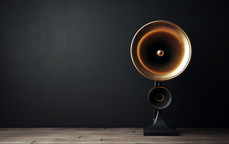 3d illustration of red speaker on black background. Music concept.の素材