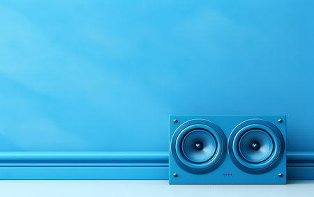 Blue speaker on a blue background. 3d render. music conceptの素材