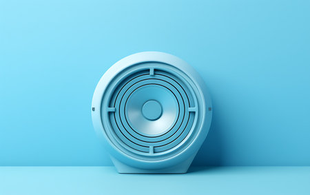 Blue audio speaker on blue background. 3d render. music conceptの素材