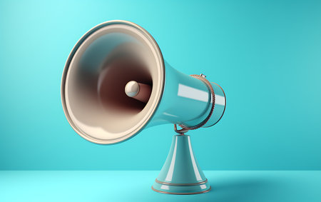 Megaphone on a blue background. 3d render illustration.の素材