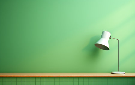 Lamp on green wall, 3d render. Computer digital drawing.の素材