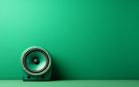 green speaker on green wall with copy space - 3d render illustrationの素材