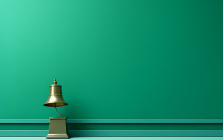 3d rendering of a metal bell in a room with green wallの素材