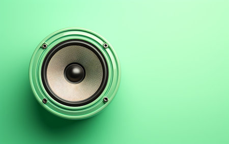 Audio speaker on a green background. 3d illustration. Copy-space.の素材