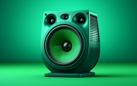 Audio speaker on a green background. 3d render, 3d illustration.の素材