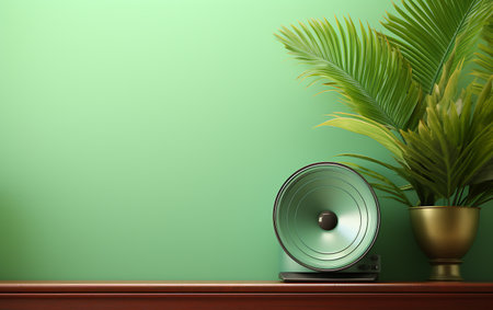 Modern speaker with green wall and tropical plant. 3d rendering.の素材